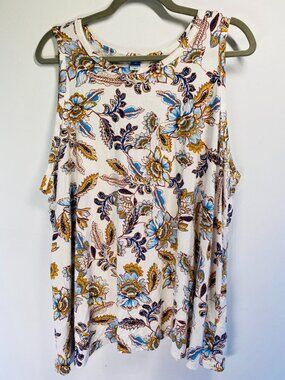 Old Navy 2X Womens Luxe Sleeveless Floral Print Tank Top White & Multicolor 2X